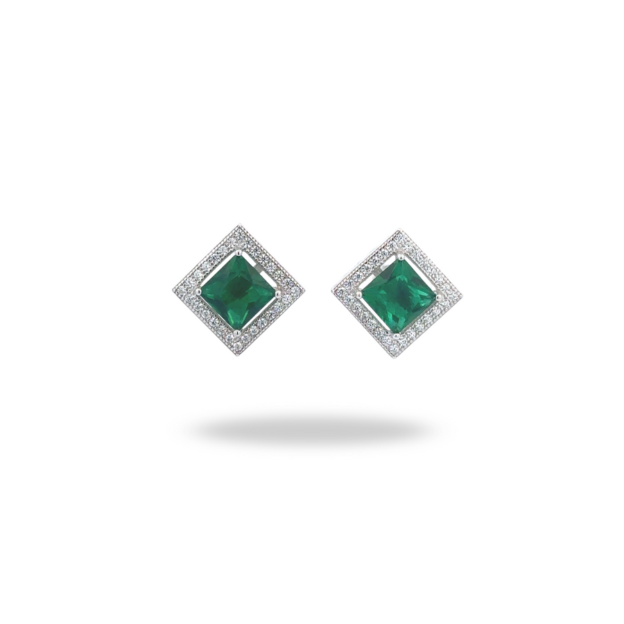 Aretes de Plata con Rodio – Broqueles con piedra color