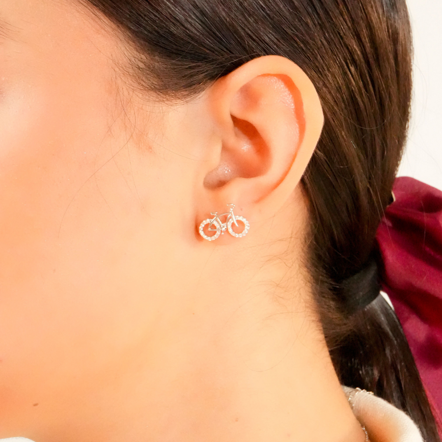 Aretes Bicicleta con Zirconias – Plata 925 con rodio