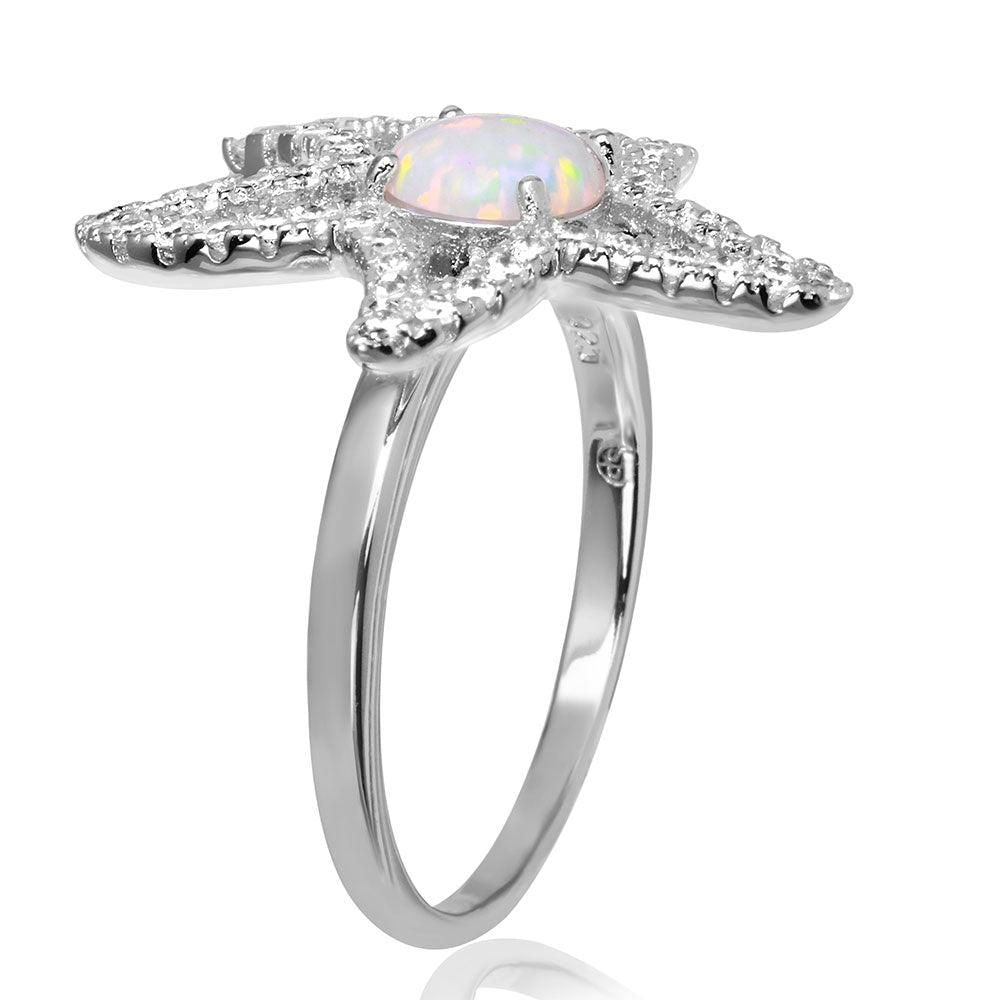 Anillo Estrella de Mar con Ópalo Sintético y Circonita en Plata 925 – Inspiración marina