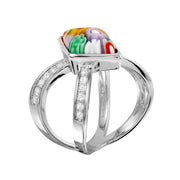 Anillo Rombo de Cristal de Murano con Circonitas en Plata 925 – Diseño abierto