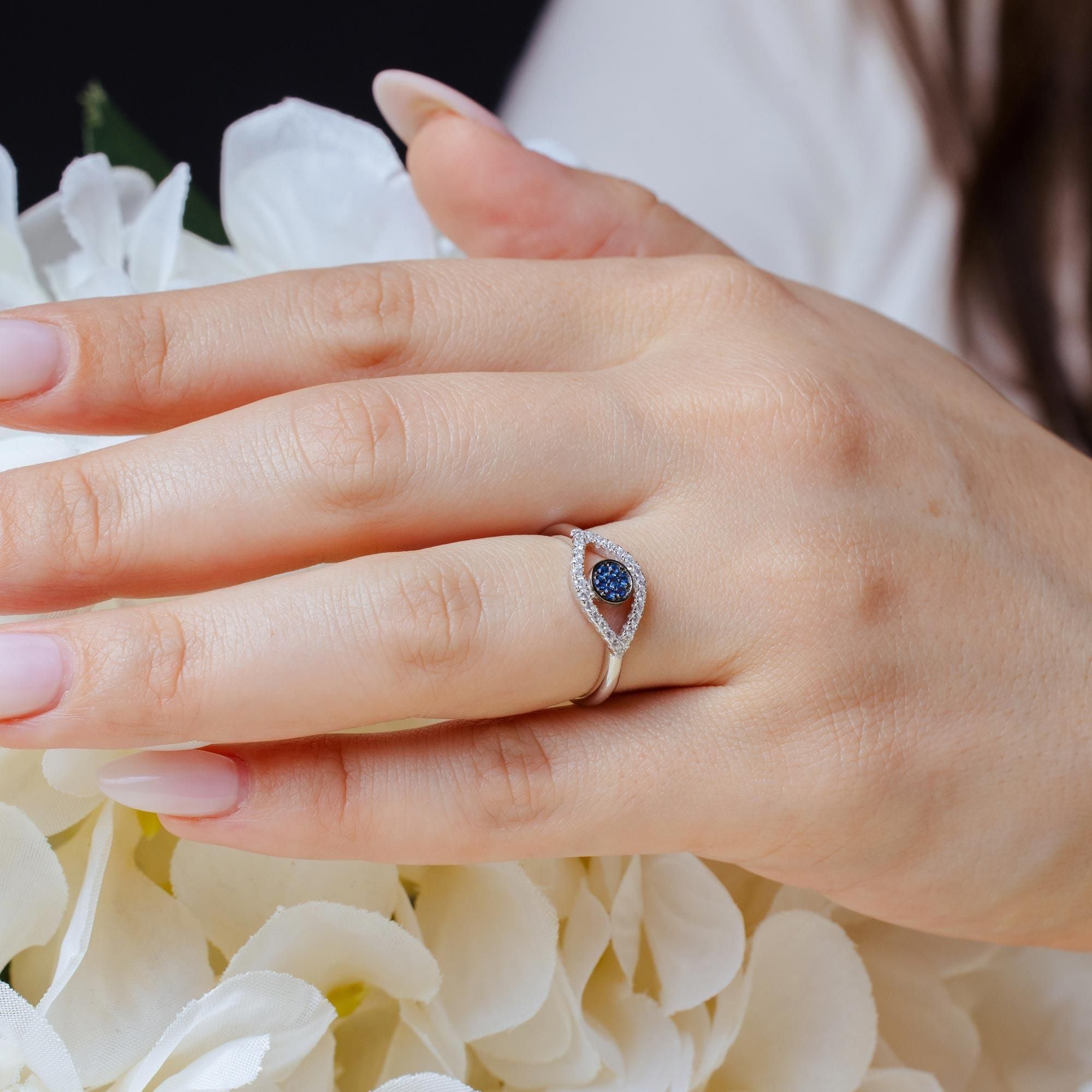 Anillo Mal de Ojo Abierto con Piedras Azules en Plata 925 – Protección