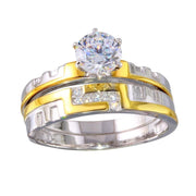 Anillos Dobles Apilables con Greca Dorada y Circonitas en Plata 925 – Dos tonos