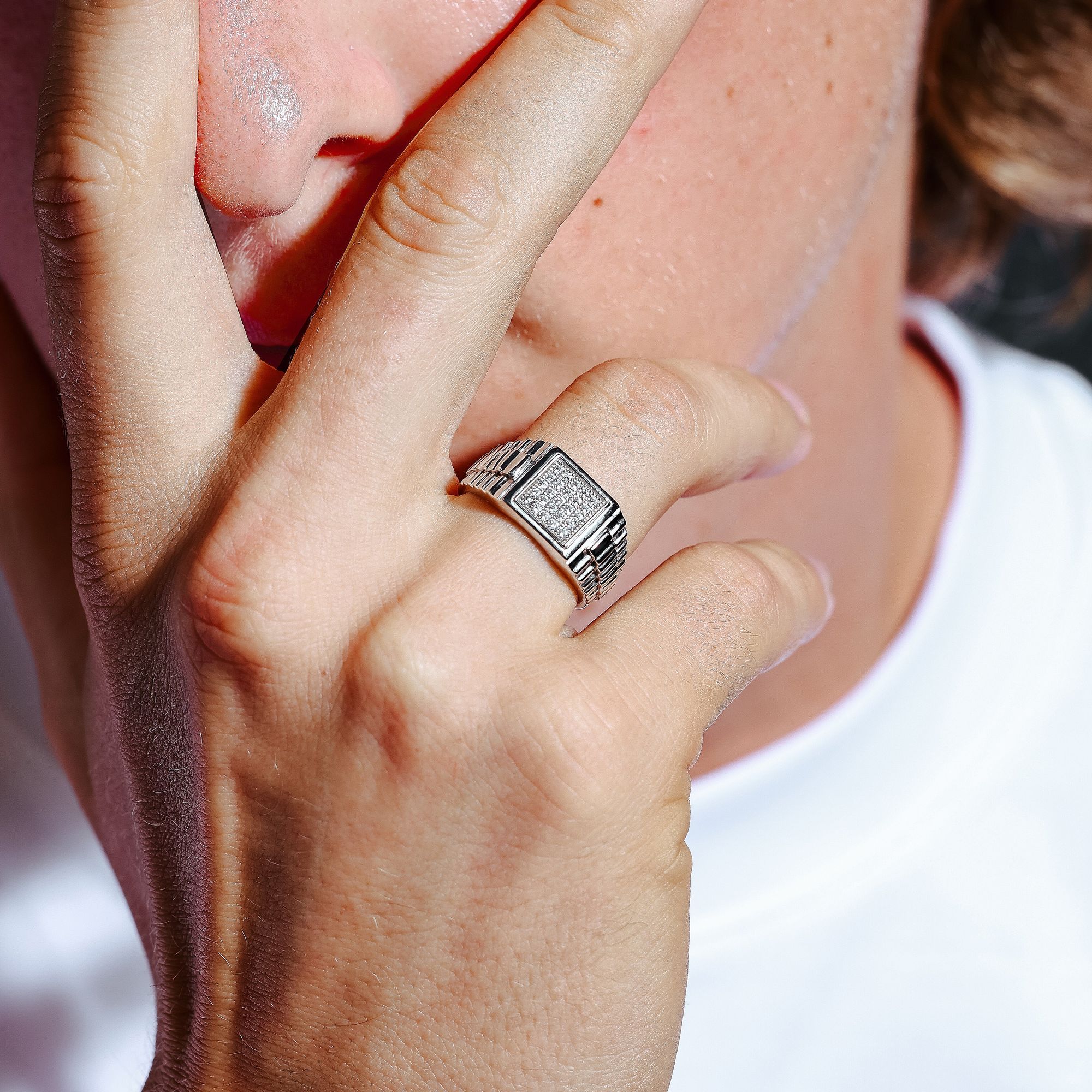 Anillo Cuadrado Pavé para Caballero – Plata .925 con rodio