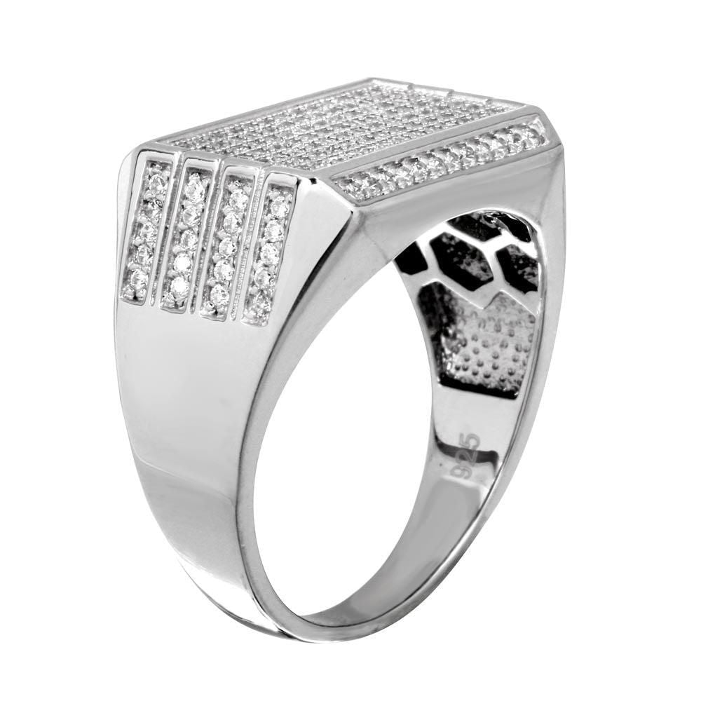 Anillo Rectángulo Pavé para Caballero – Plata .925 con rodio