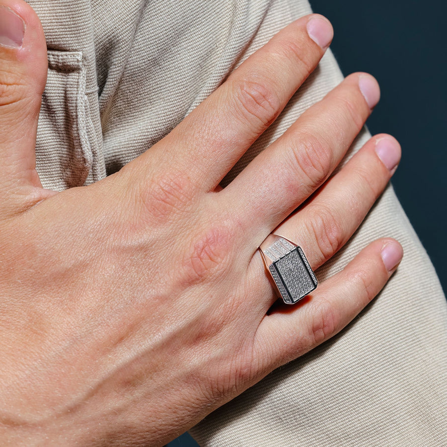Anillo Rectángulo Pavé para Caballero – Plata .925 con rodio