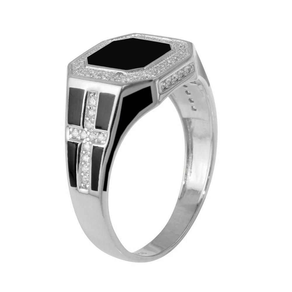 Anillo Cruz Ónix para Caballero – Plata .925 con rodio