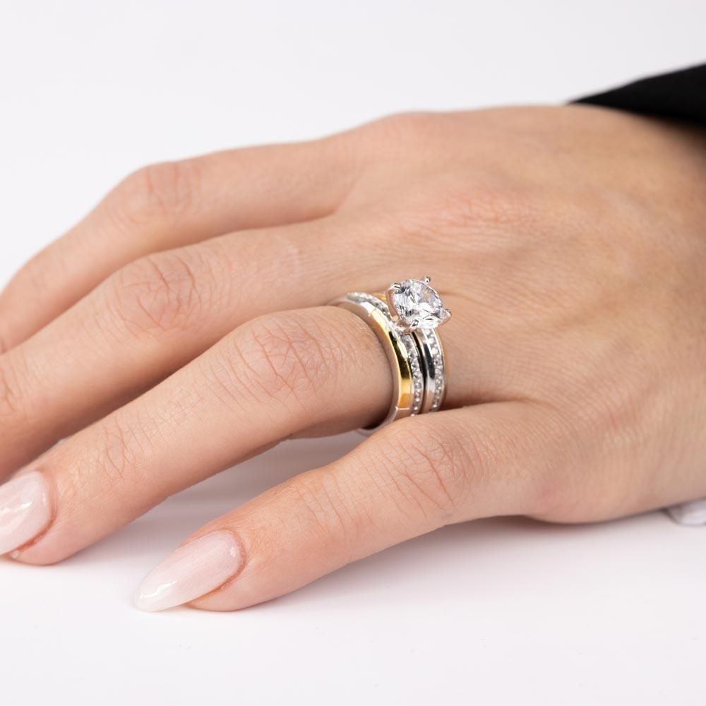 Anillos Apilables Bicolor con Circonitas en Plata 925 – Oro y rodio