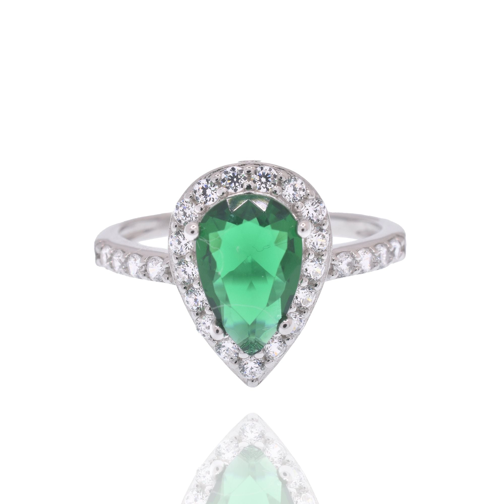Anillo Gota Esmeralda Sintética en Plata 925 – Brillo elegante