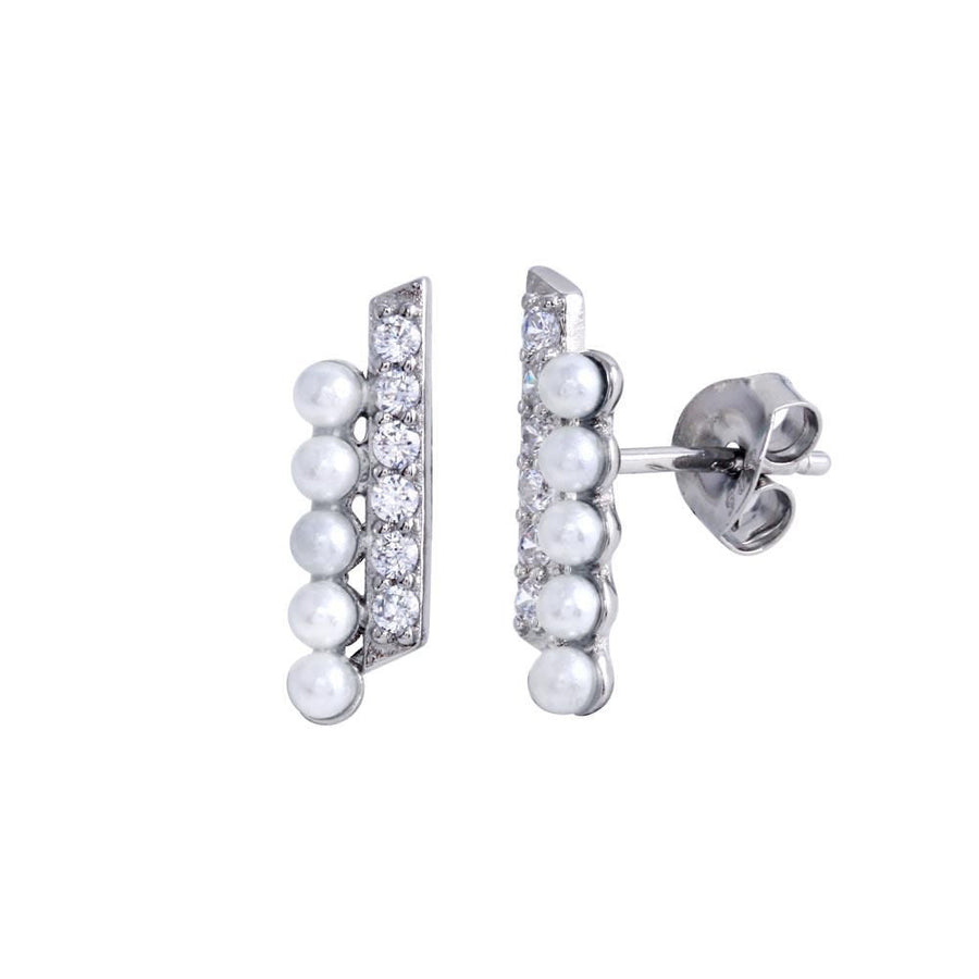 Broqueles Perla y Circonitas Verticales en Plata 925 – Elegancia clásica