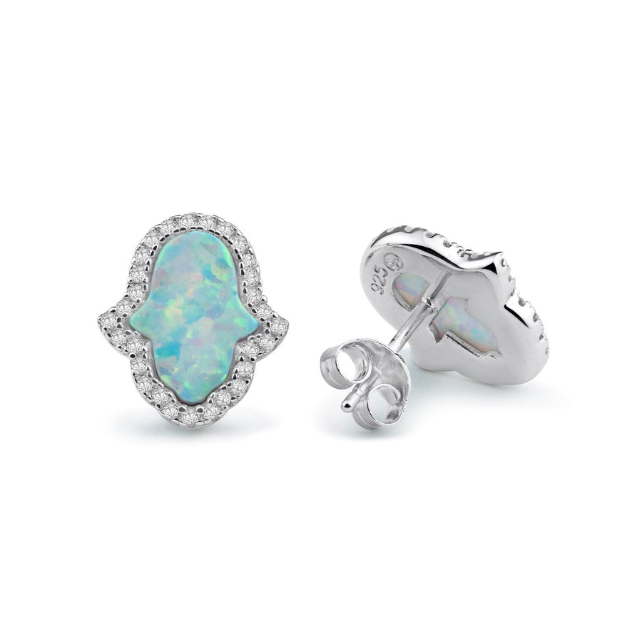 Broqueles Hamsa con Ópalo y Circonitas en Plata 925 – Protección luminosa