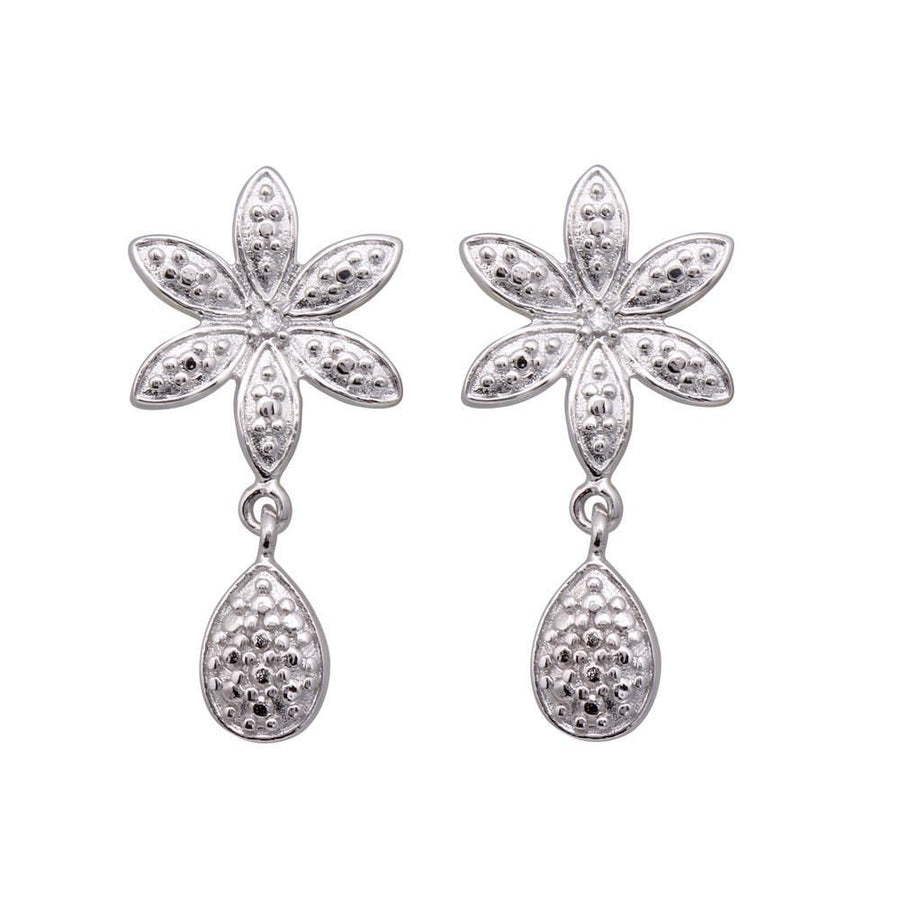 Aretes Flor con Gota Colgante en Plata 925 – Movimiento elegante
