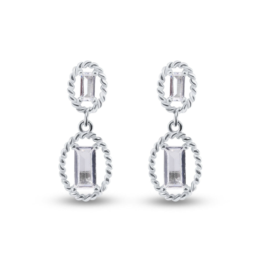 Aretes de plata con zirconias corte baguette – Doble caída