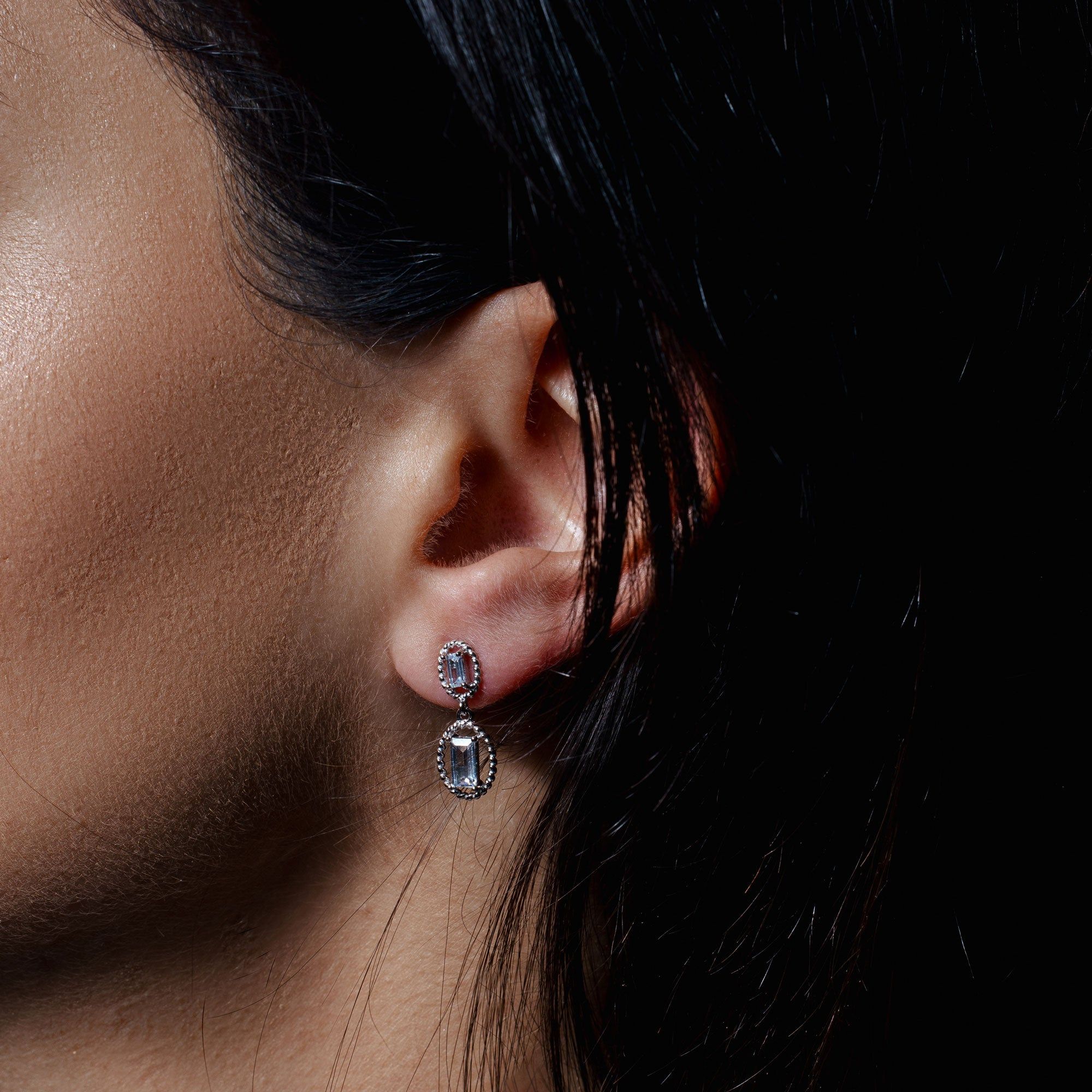 Aretes de plata con zirconias corte baguette – Doble caída