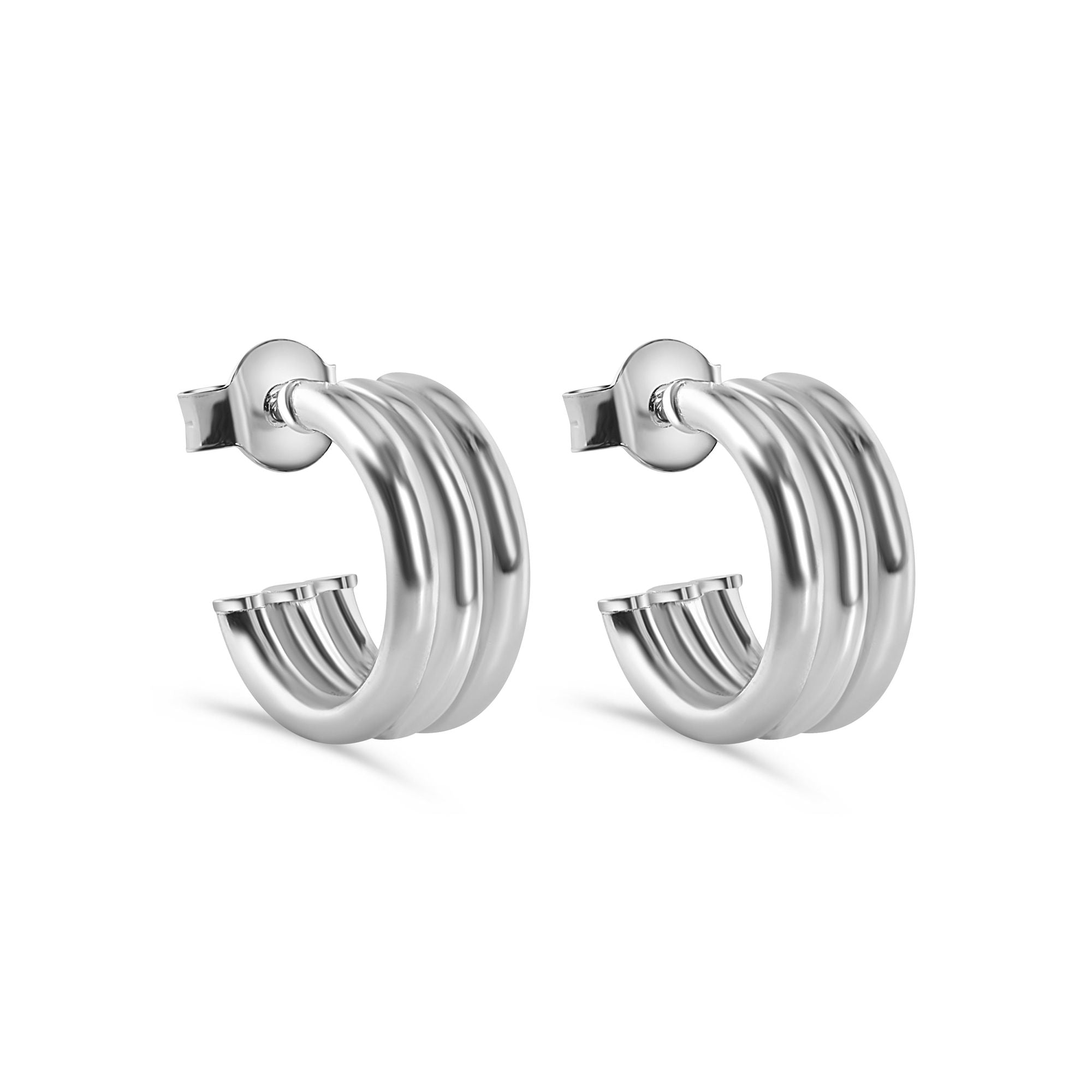 Aretes Triple Semiarco en Plata 925 – Diseño liso hecho en Italia
