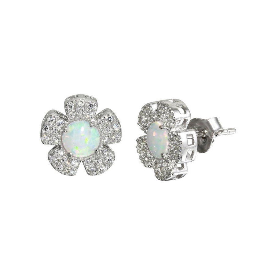 Broqueles Flor de Ópalo con Zirconia en Plata 925 – Belleza natural