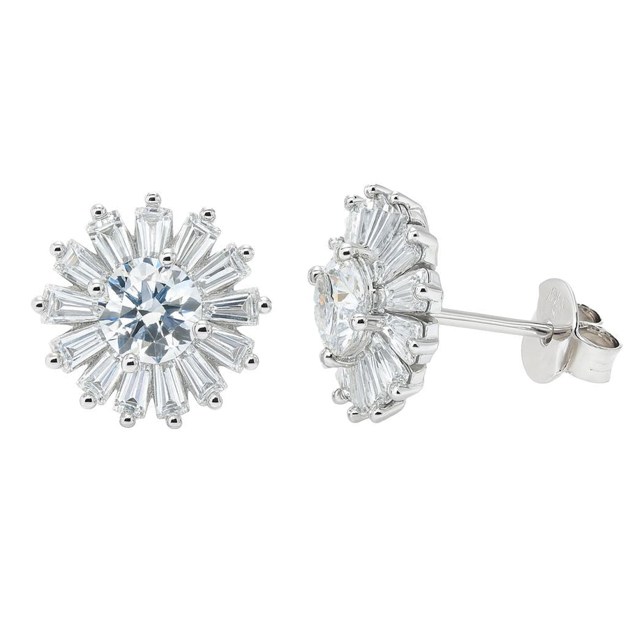 Broqueles Flor Radiante con Moissanita en Plata 925 – Brillo floral