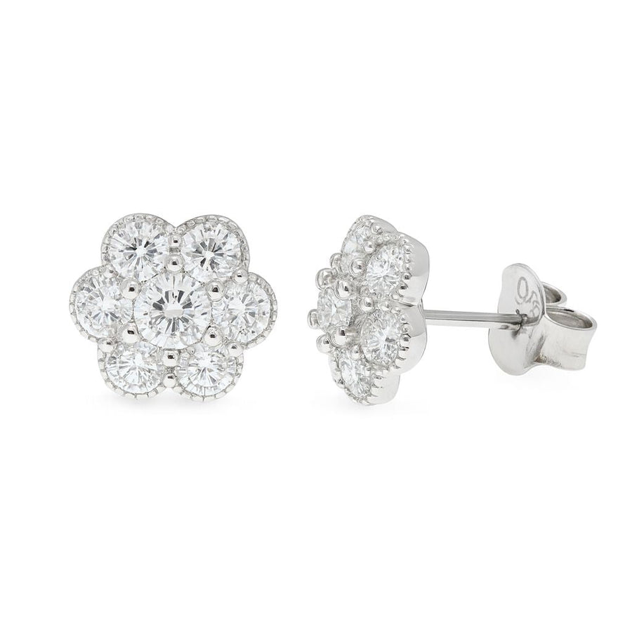 Broqueles Flor en Racimo con Moissanita en Plata 925 – Brillo intenso
