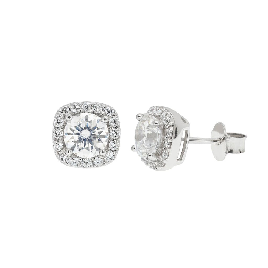 Broqueles Halo Cojín con Moissanita en Plata 925 – Brillo elegante