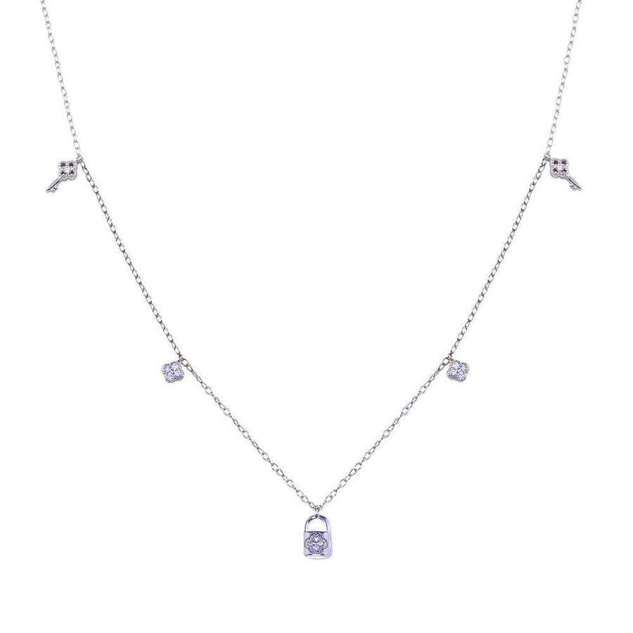 Collar Candado y Llave con Circonitas - Plata 925 con Rodio