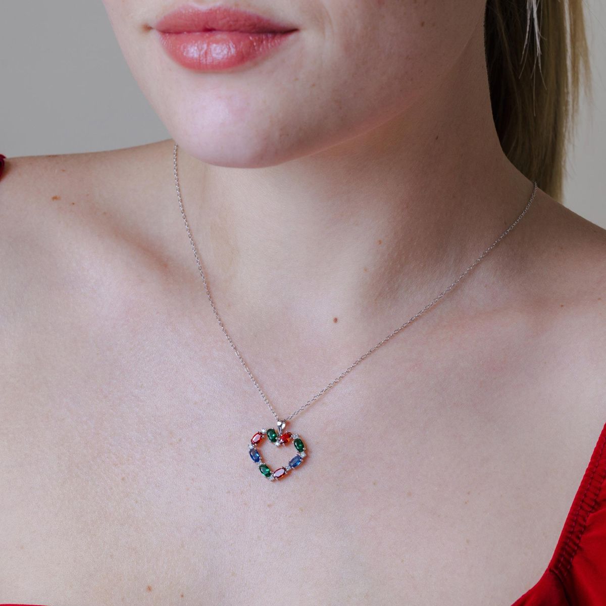 Collar Corazón Baguette con Circonitas - Plata 925 con Rodio