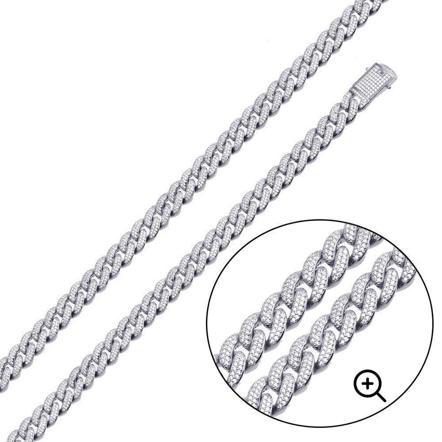 Cadena Miami Curb con Circonitas de 9,5 mm en Plata 925 – Lujo cubano
