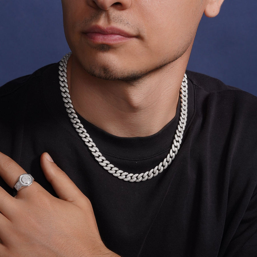Cadena Miami Curb con Circonitas de 9,5 mm en Plata 925 – Lujo cubano