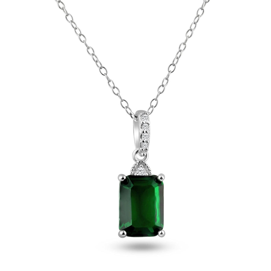 Collar Dije Rectangular con Circonita Verde en Plata 925 – Color esmeralda