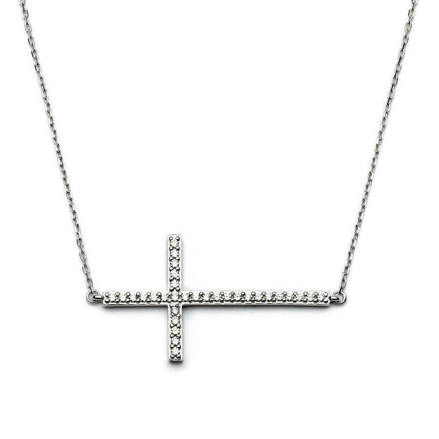 Collar Cruz Lateral con Circonitas en Plata 925 – Diseño moderno