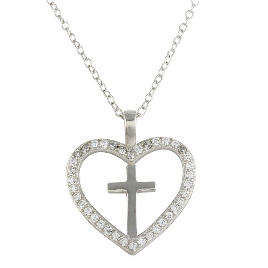 Collar Cruz de Corazón con Circonitas en Plata 925 – Brillo con fe