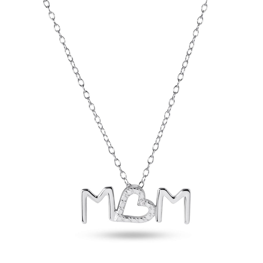 Collar "mom" con corazón micro pave - Plata .925 platinada en rodio