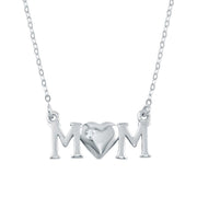 Collar "MOM" con corazón y circonia mini - Plata .925 platinada en rodio