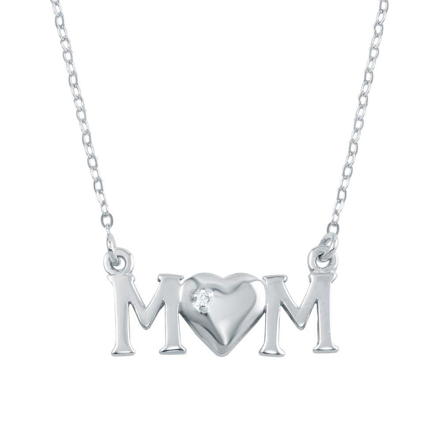 Collar "MOM" con corazón y circonia mini - Plata .925 platinada en rodio