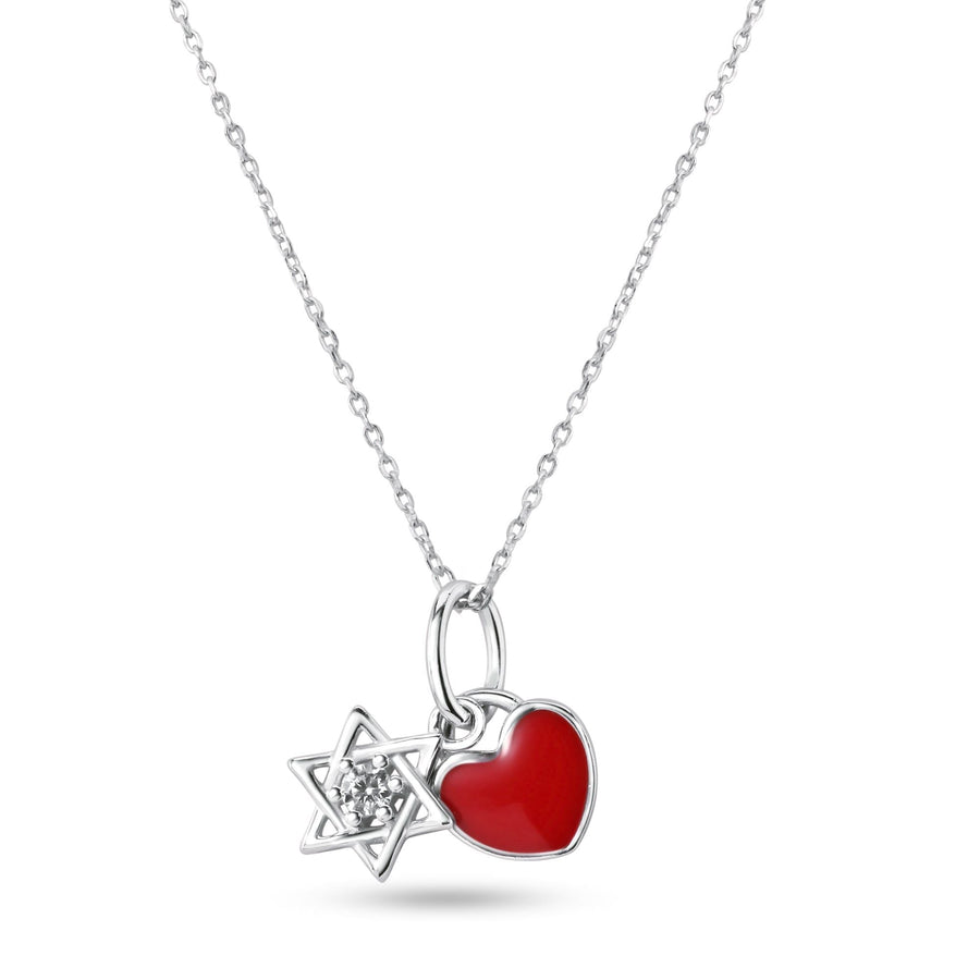Collar Estrella de David y Corazón en Plata 925 – Toque rojo