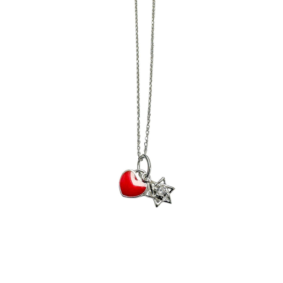 Collar Estrella de David y Corazón en Plata 925 – Toque rojo