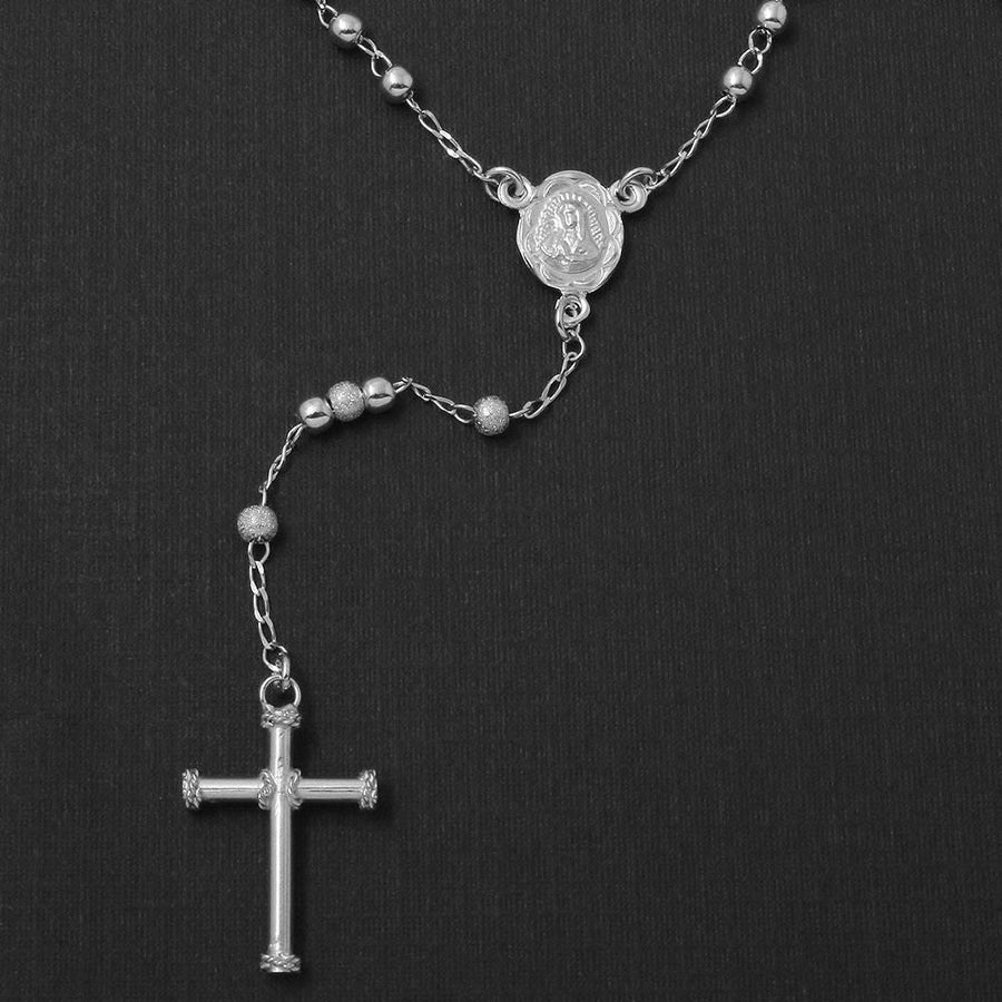 Collar Rosario con Cuentas de 3 mm en Plata 925 – Textura moderna