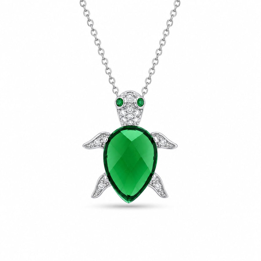Collar Tortuga con Zirconia Verde en Plata 925 – Brillo natural