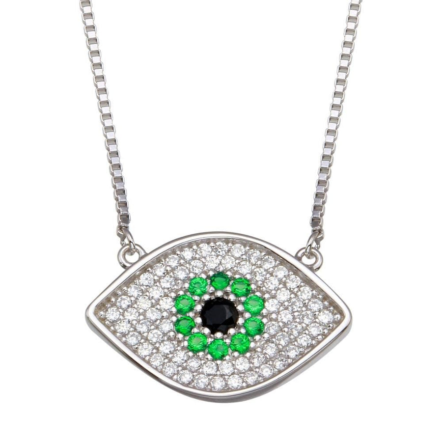 Collar Ojo Turco con Zirconia Verde en Plata 925 – Protección brillante