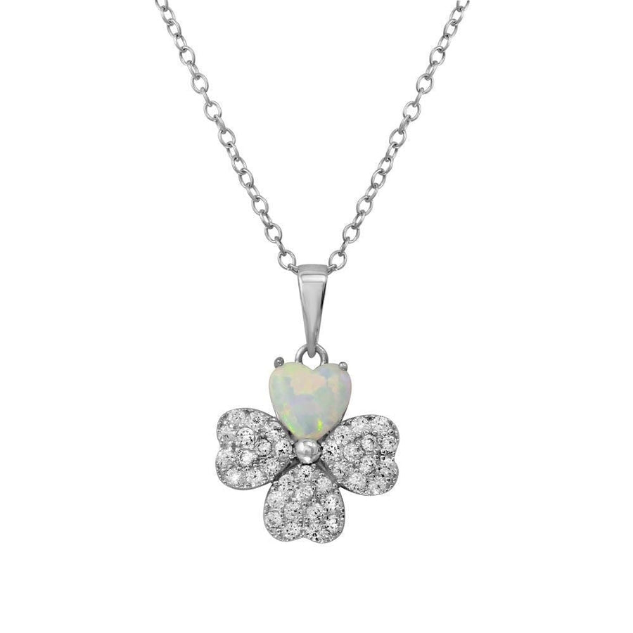 Collar Trébol con Ópalo y Zirconia en Plata 925 – Suerte iridiscente