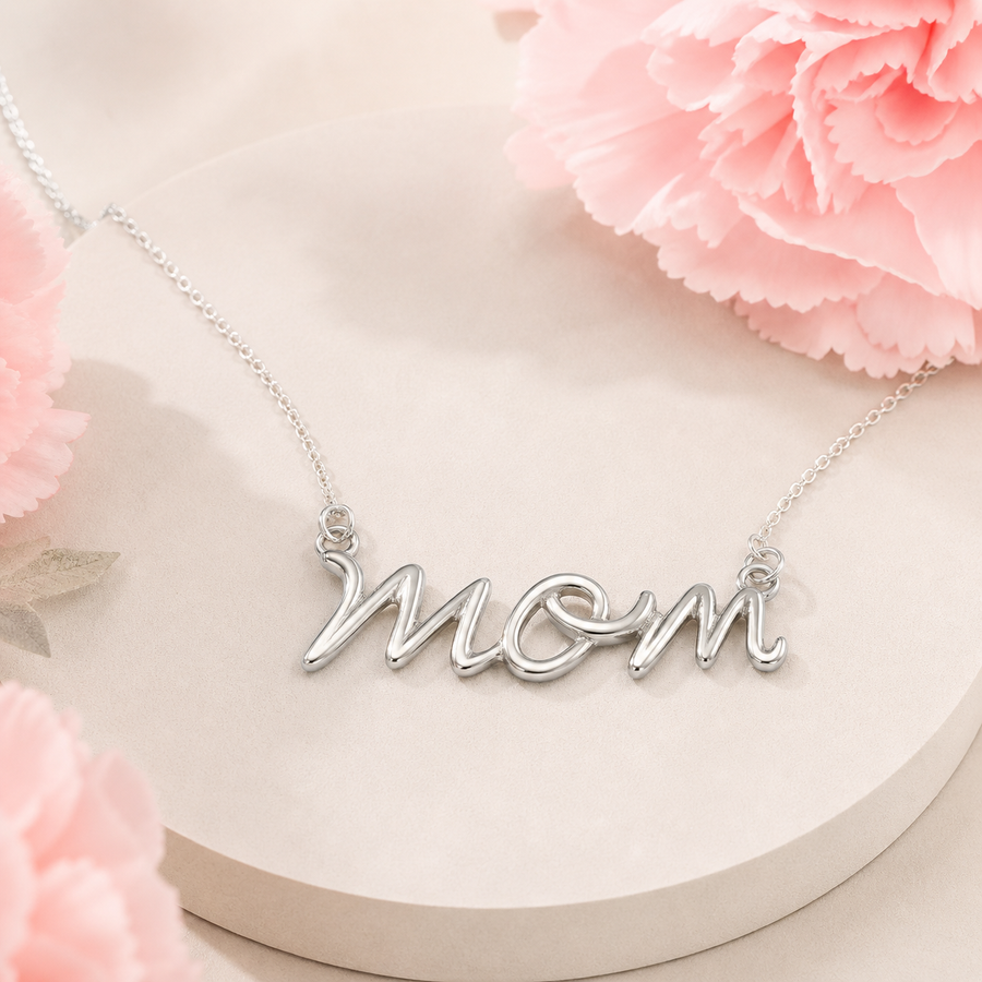 Collar "mom" cursiva - Plata .925 platinada en Rodio