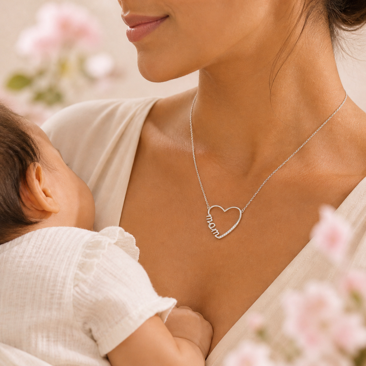 Collar corazón "mom" - Plata .925 platinado en rodio