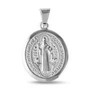 Dije Medallón Oval San Benito en Plata 925 – Fe de alto pulido