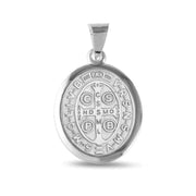Dije Medallón Oval San Benito en Plata 925 – Fe de alto pulido