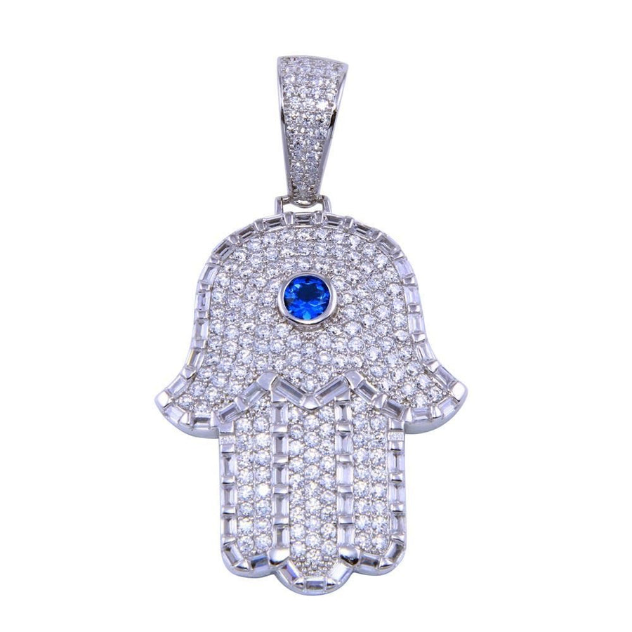 Dije Mano de Hamsa con Zirconia Azul en Plata 925 – Micro pavé