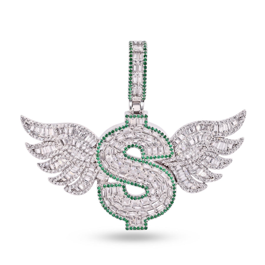 Dije Signo de Dólar con Alas y Circonitas en Plata 925 – Lujo en baguette