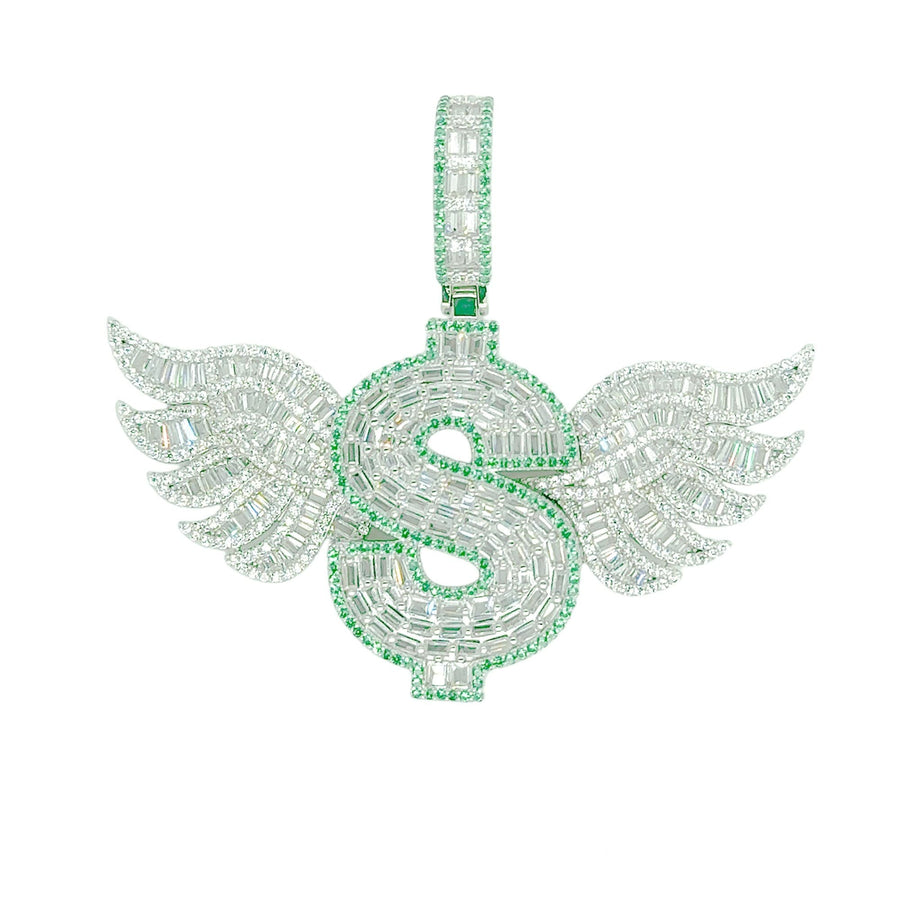 Dije Signo de Dólar con Alas y Circonitas en Plata 925 – Lujo en baguette