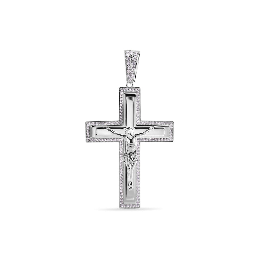 Dije Crucifijo con Zirconias en Plata 925 – Fondo liso