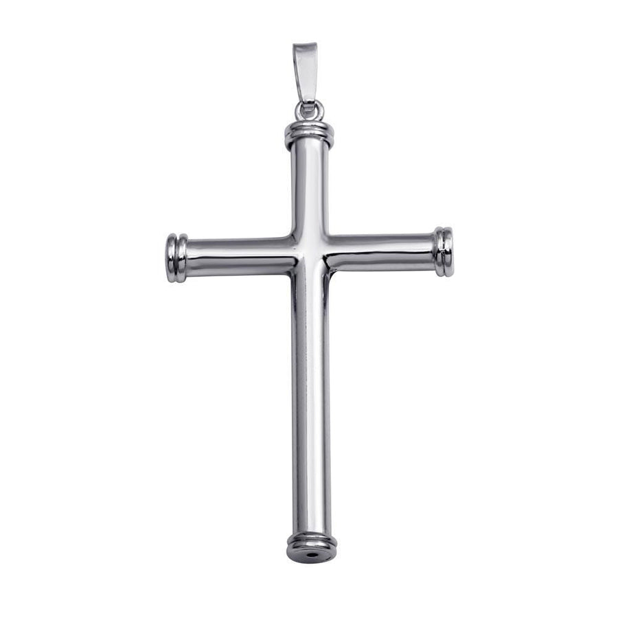 Dije Cruz Tubular Grande en Plata 925 – Clásico con baño de rodio