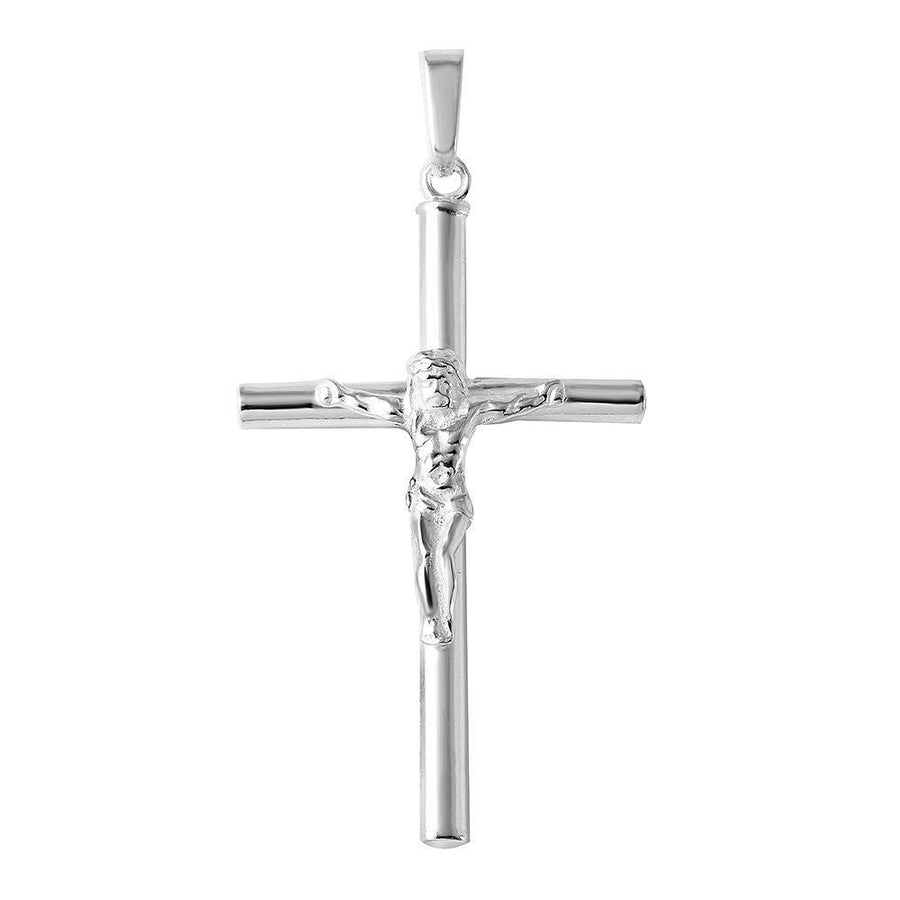 Dije Cruz Cilíndrica con Cristo en Plata 925 – Fe pulida