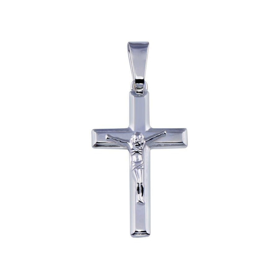 Dije Cruz Plana con Cristo en Plata 925 – Clásico pulido