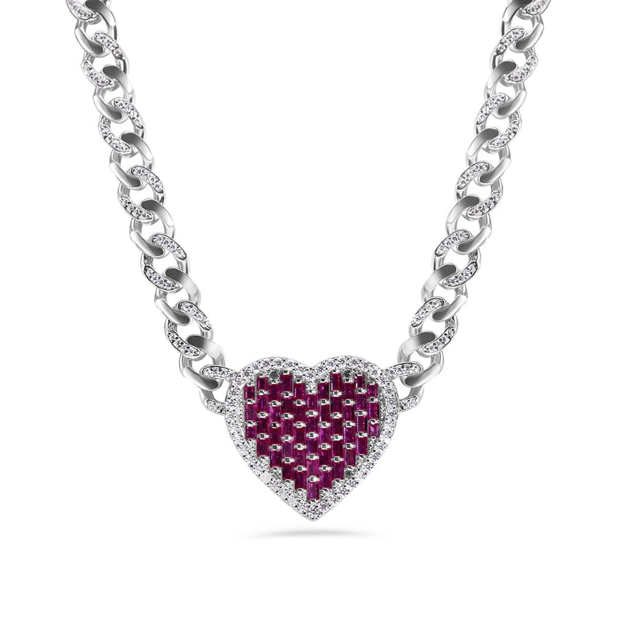 Gargantilla Cubana Miami con Corazón de Circonita - Plata 925 con Rodio